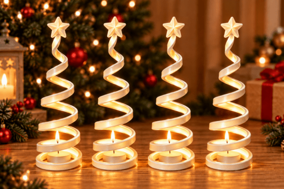 Christmas Spiral Tree Set 3D Print - 4 Modern Spiral Trees with Star Toppers - Image 2
