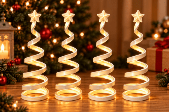 Christmas Spiral Tree Set 3D Print - 4 Modern Spiral Trees with Star Toppers - Image 4