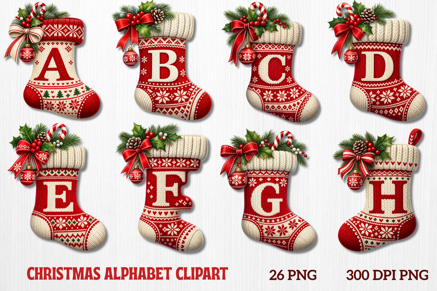 Christmas Stocking Alphabet PNG Bundle