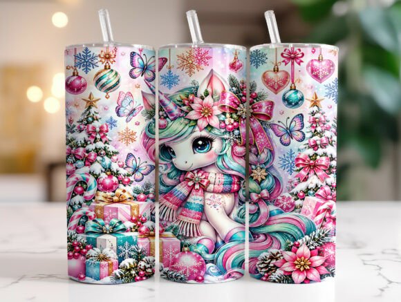 Christmas Unicorn 20oz Tumbler Wrap PNG