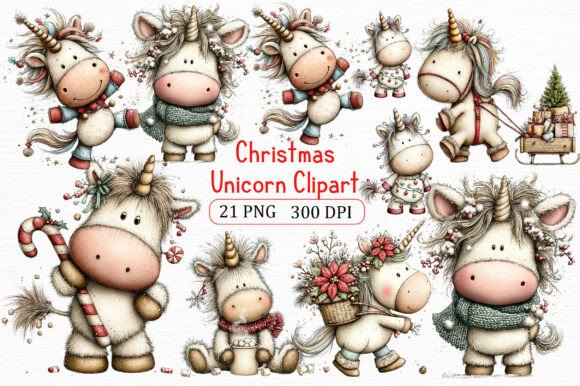 Christmas Unicorn Clipart Design Pack