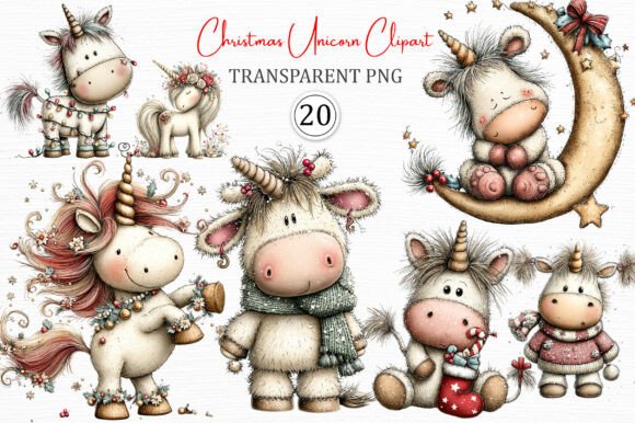 Christmas Unicorn Clipart Template Set
