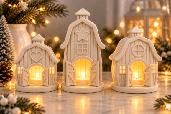 Christmas Village Tealight Holder 3D STL - 3 Cottage House Models for 3D Printing - Image 3