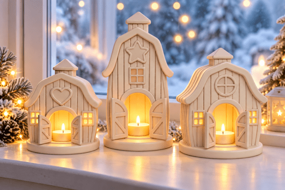 Christmas Village Tealight Holder 3D STL - 3 Cottage House Models for 3D Printing - Image 4