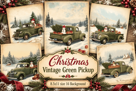 Christmas Vintage Green Pickup