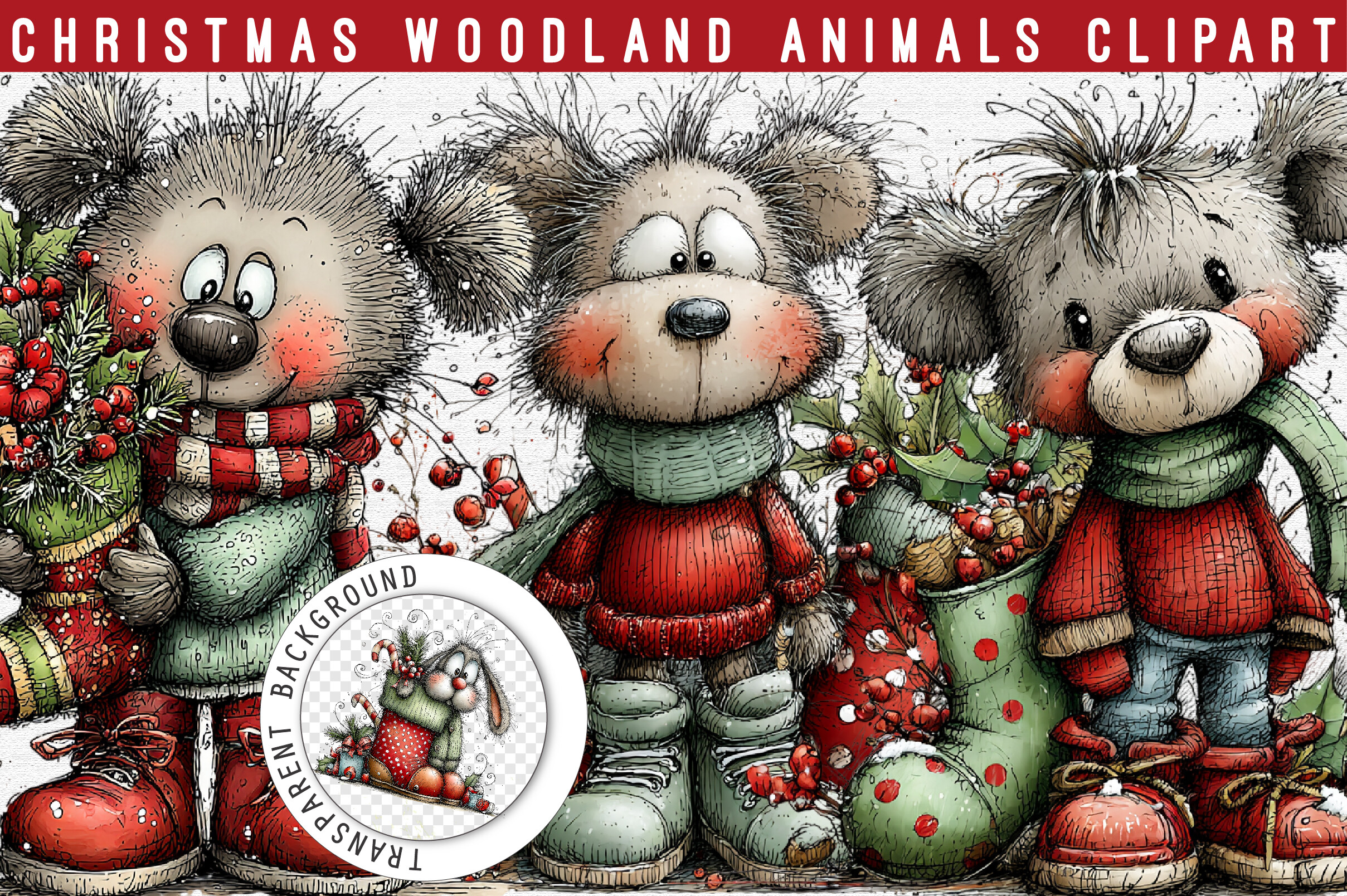 Christmas Woodland Animals Clipart PNG