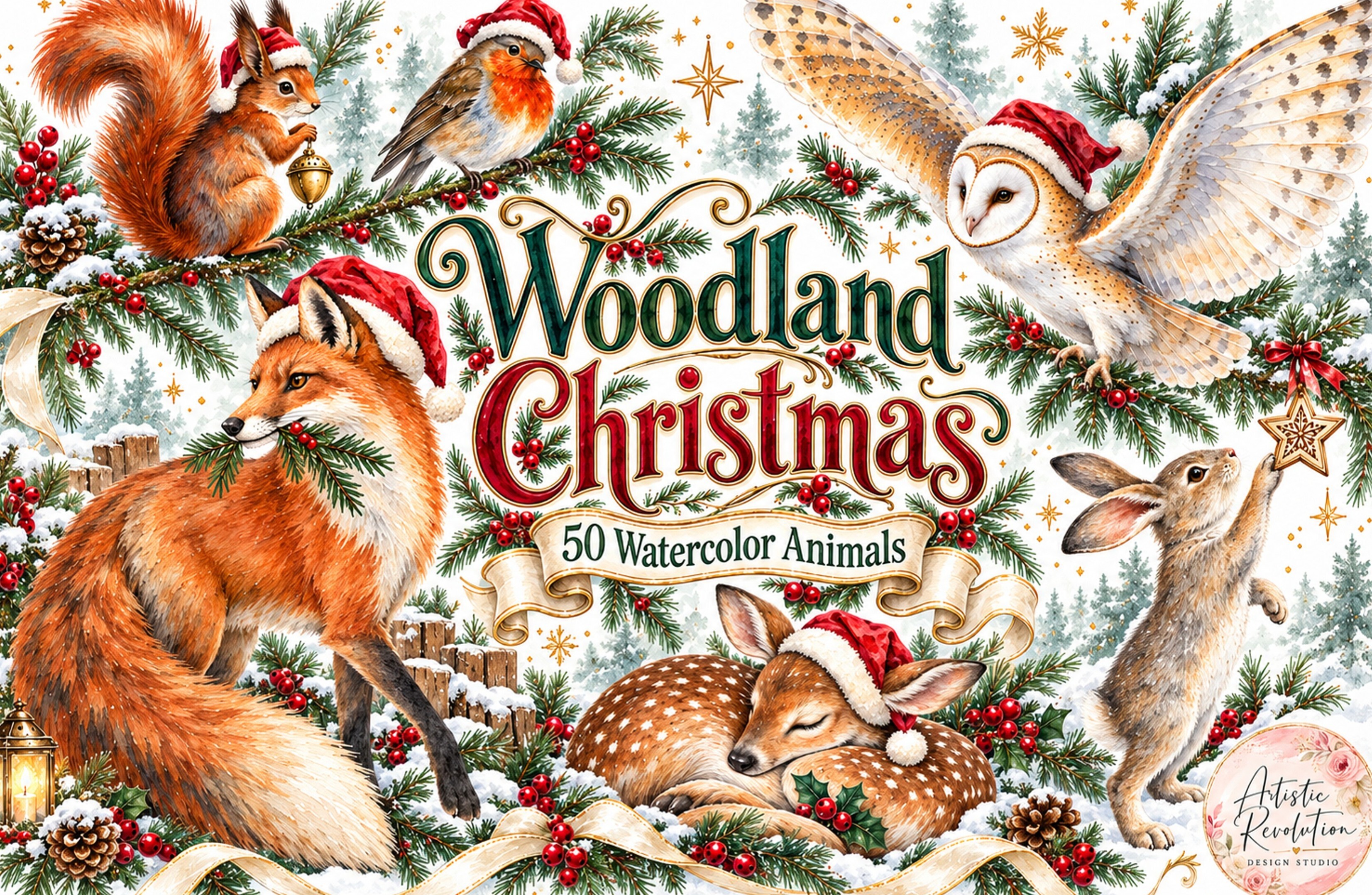Christmas Woodland Animals PNG Bundle