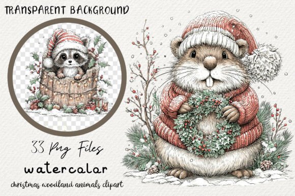 Christmas Woodland Animals Watercolor