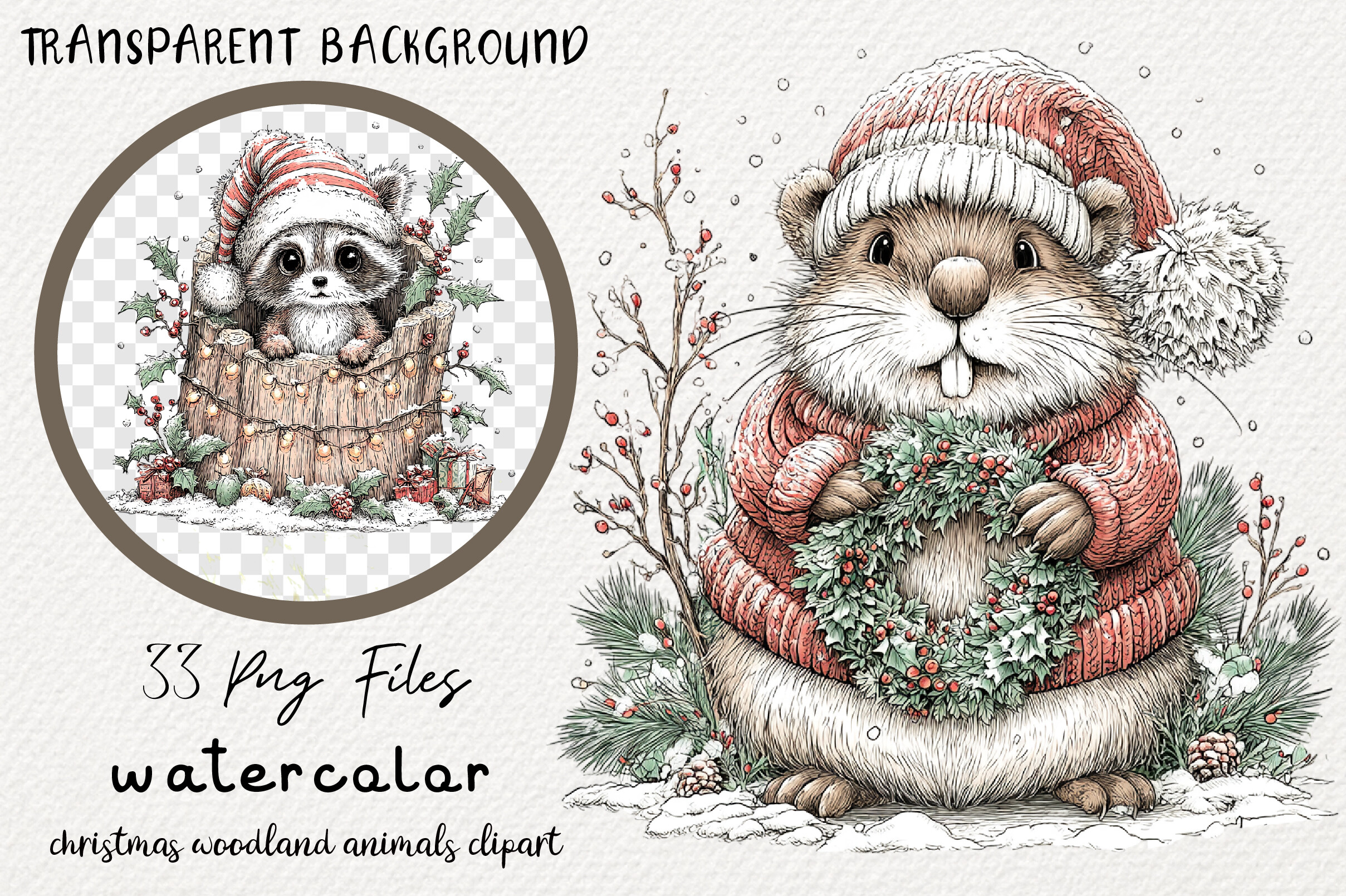 Christmas Woodland Animals Watercolor