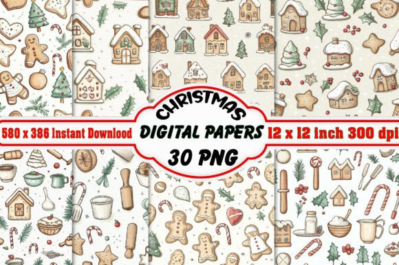 Christmas Cookie Digital Papers Patterns