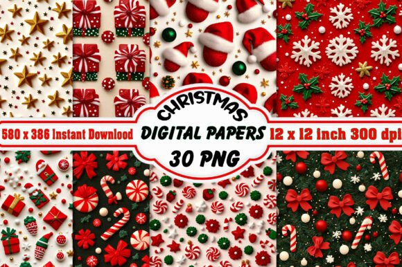 Christmas Digital Papers Patterns Bundle