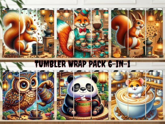 Coffee & Animals Tumbler Wrap Pack 6-in1