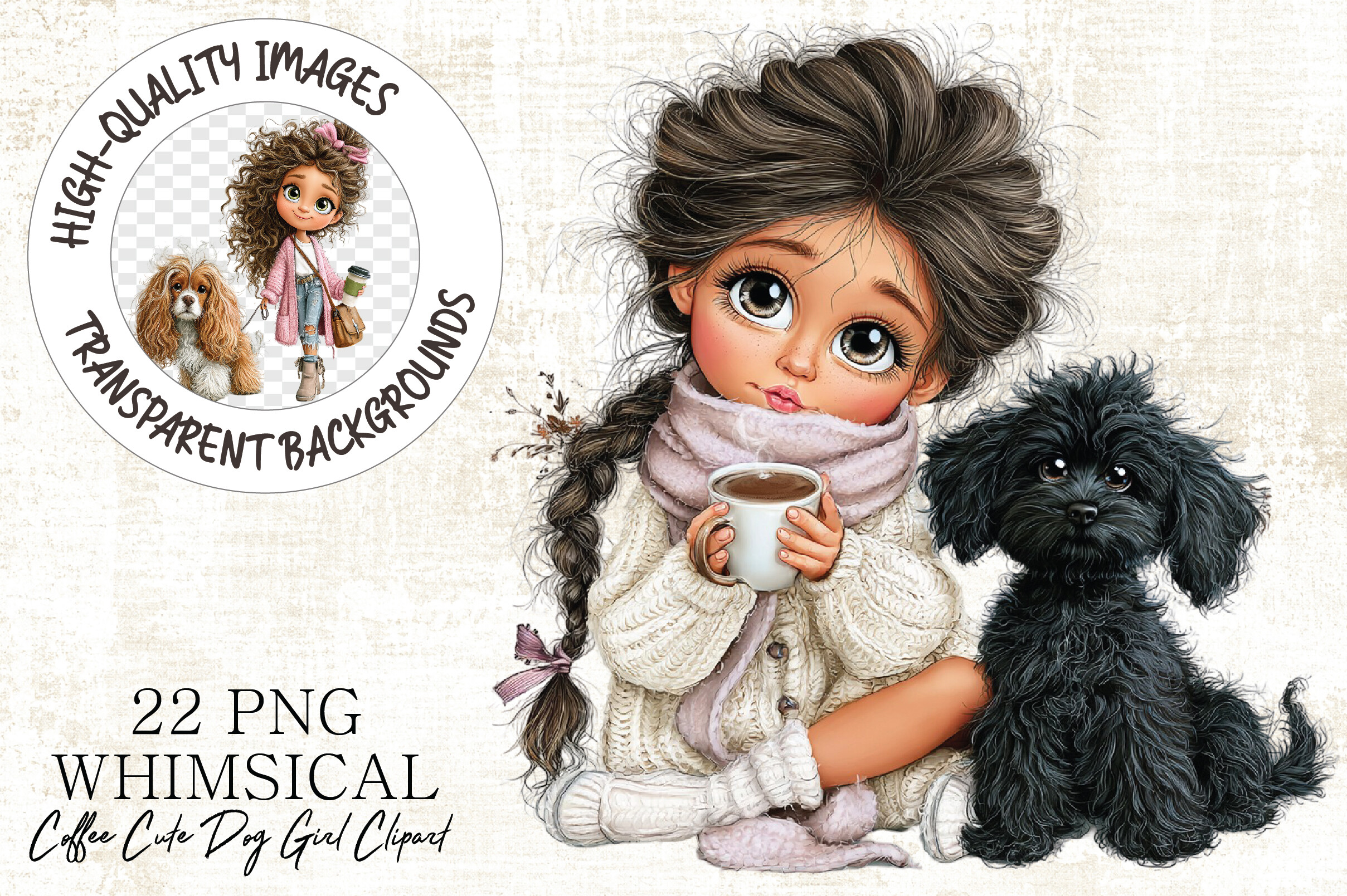 Coffee Cute Dog Girl Clipart PNG