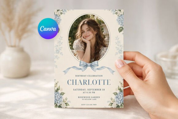 Coquette Blue Birthday Invitation Canva