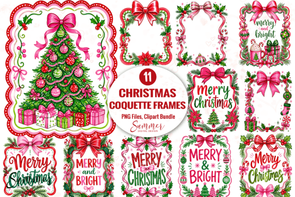 Coquette Christmas Frames PNG Bundle