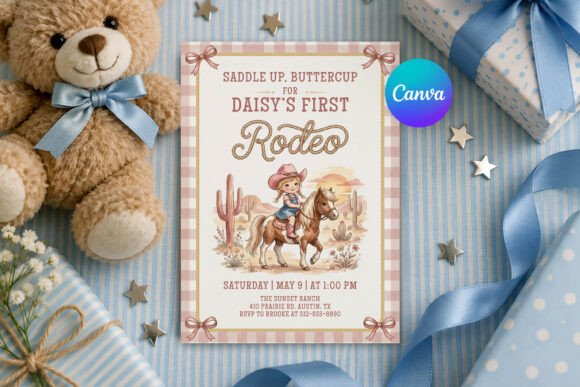 Cowgirl 1st Birthday Invitation Template