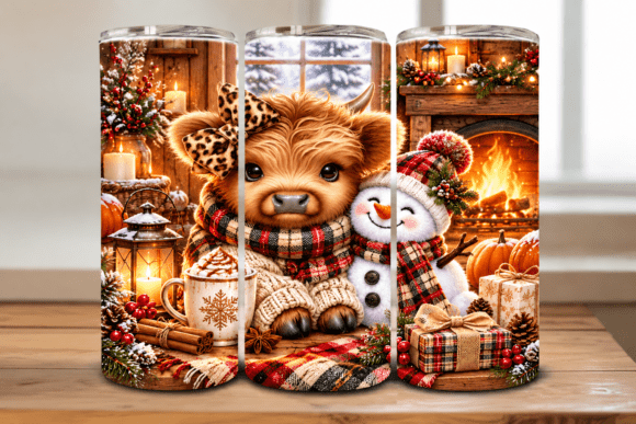 Cozy Highland Cow Snowman Tumbler Wrap