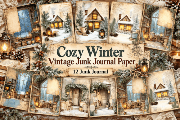 Cozy Winter Vintage Junk Journal Paper