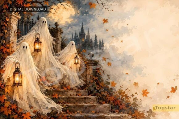 Creepy Ghosts Scene Halloween Background