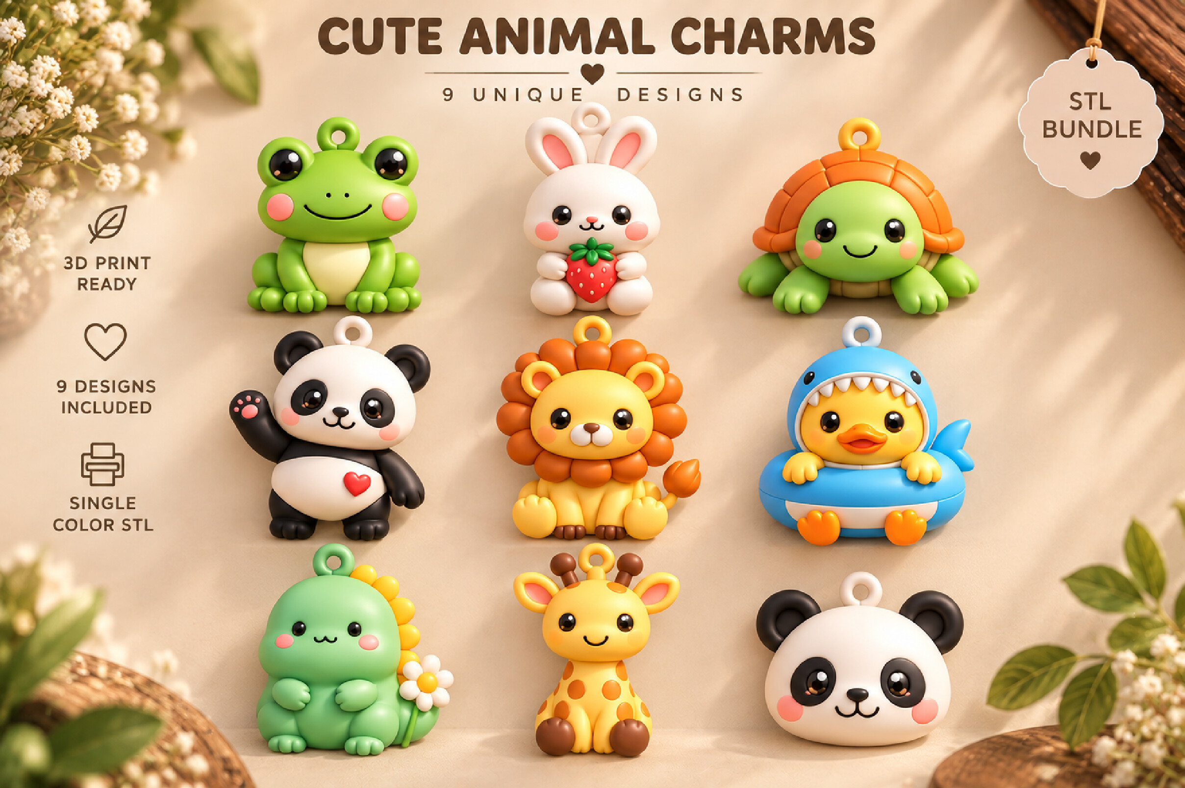 Cute Animal Charms STL Bundle – 9 3D Printable Keychain Models - Image 4