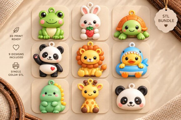 Cute Animal Charms STL Bundle – 9 3D Printable Keychain Models - Image 2