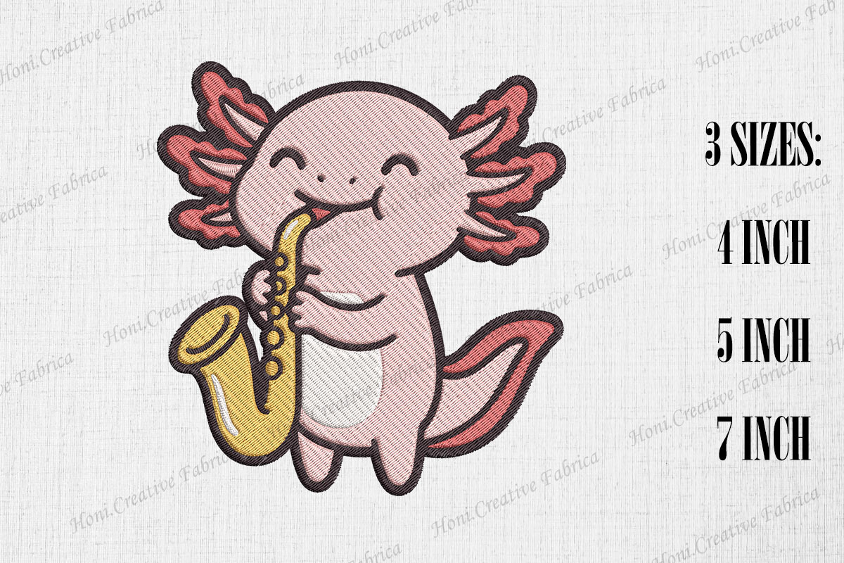 Cute Axolotl Playing Saxophone