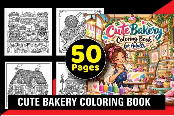 Cute Bakery Coloring Book for Adults