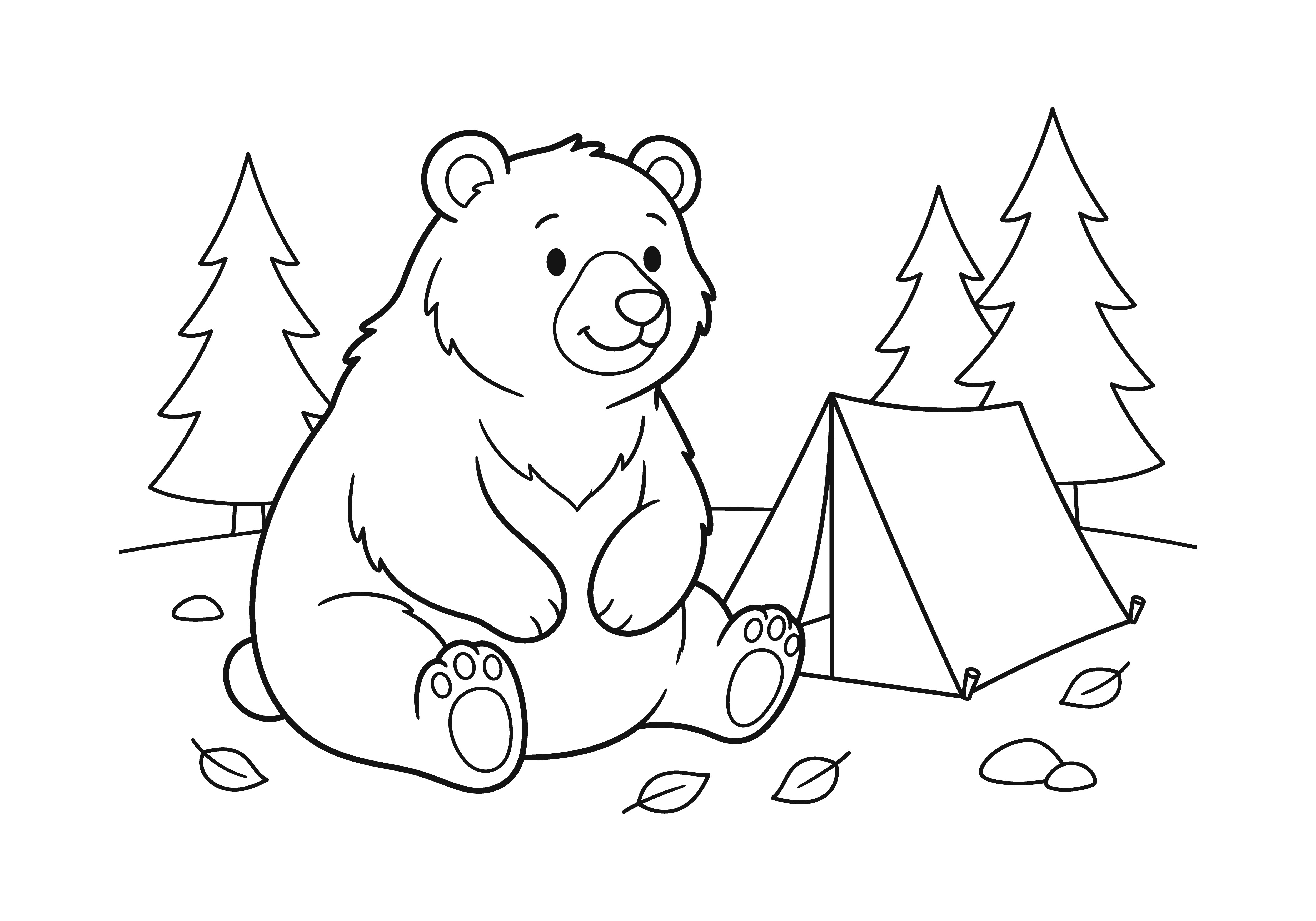 Cute Bear Forest Camping Coloring Page