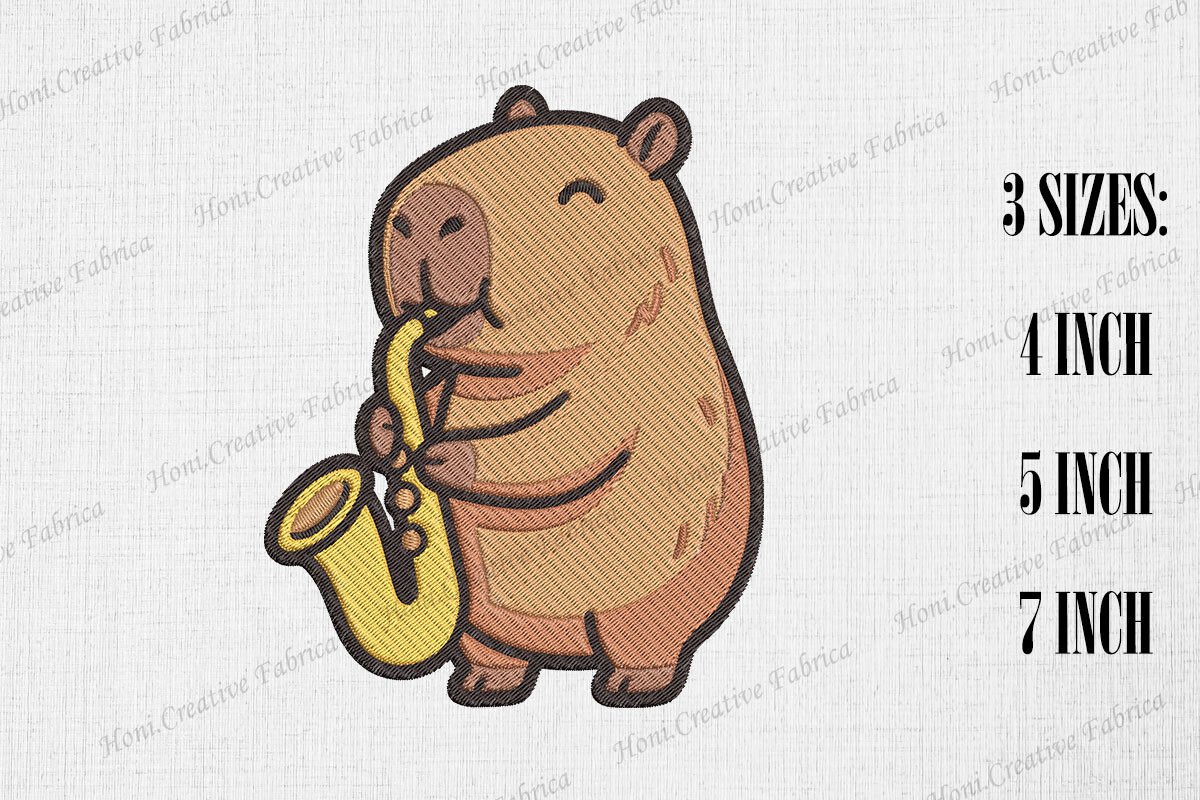 Cute Capybara Playing Saxophone