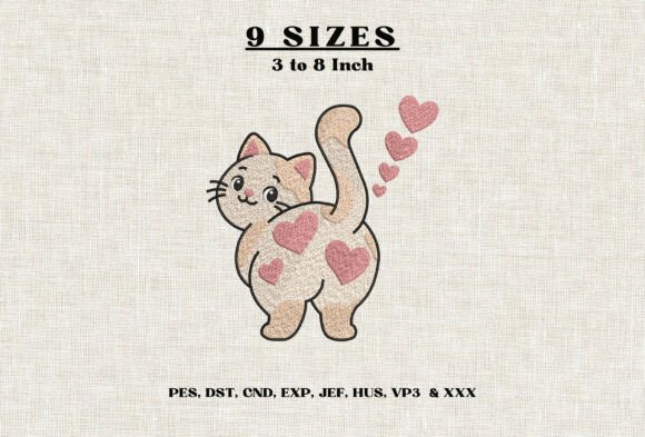 Cute Cat Heart Fart Embroidery Design