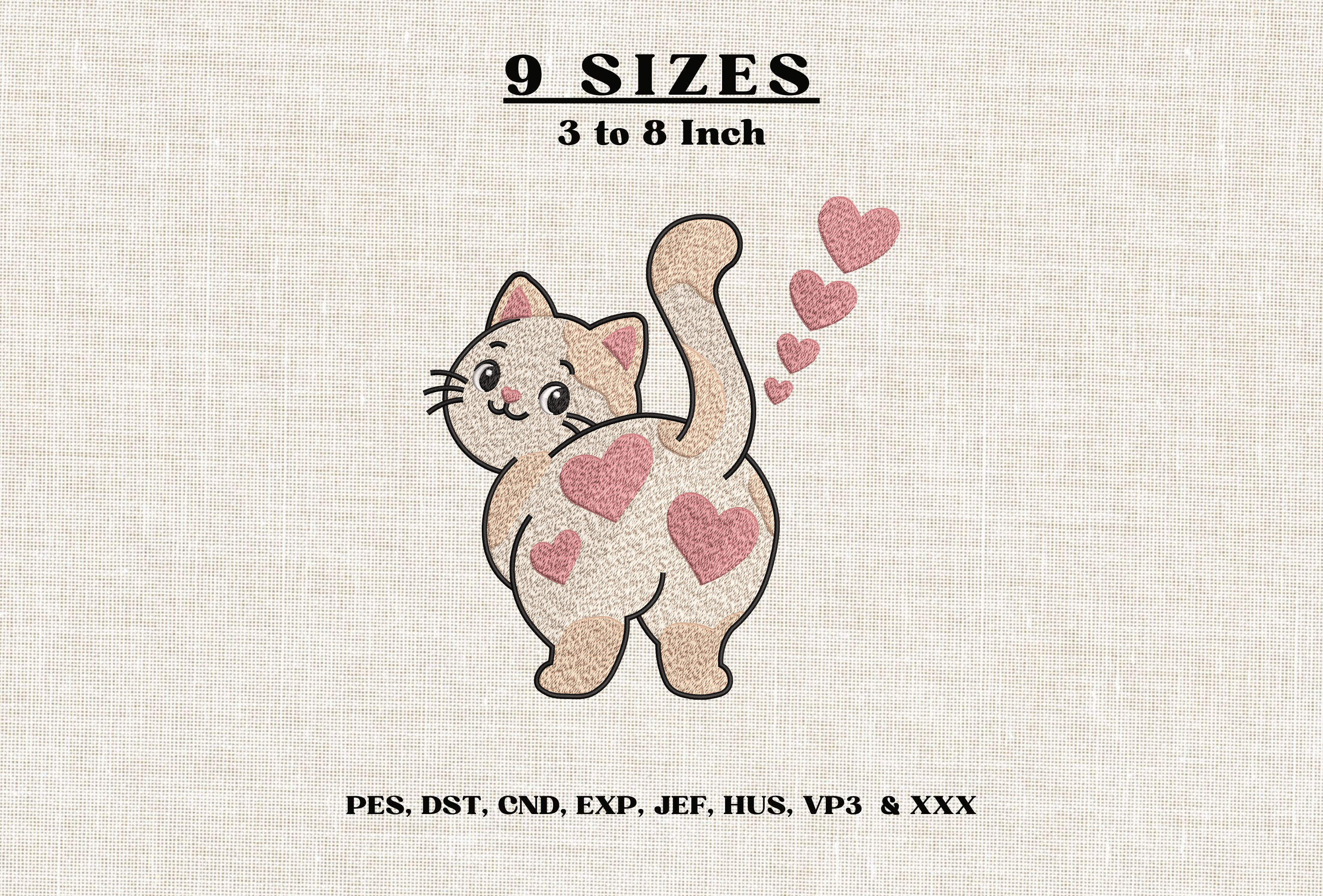 Cute Cat Heart Fart Embroidery Design