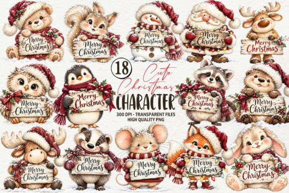 Cute Christmas Character Clipart Graphic Illustrations By Cat Lady