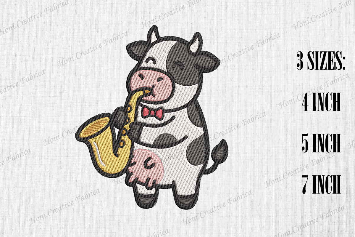 Cute Cow Playing Saxophone