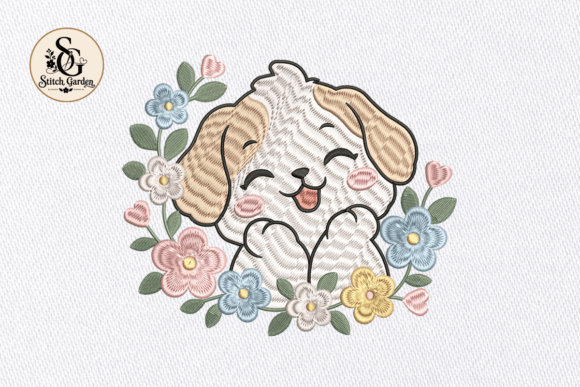 Cute Dog Floral Embroidery