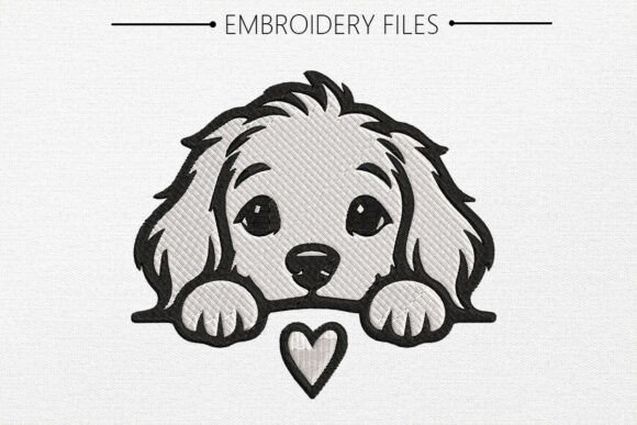 Cute Dog with Heart Embroidery Design