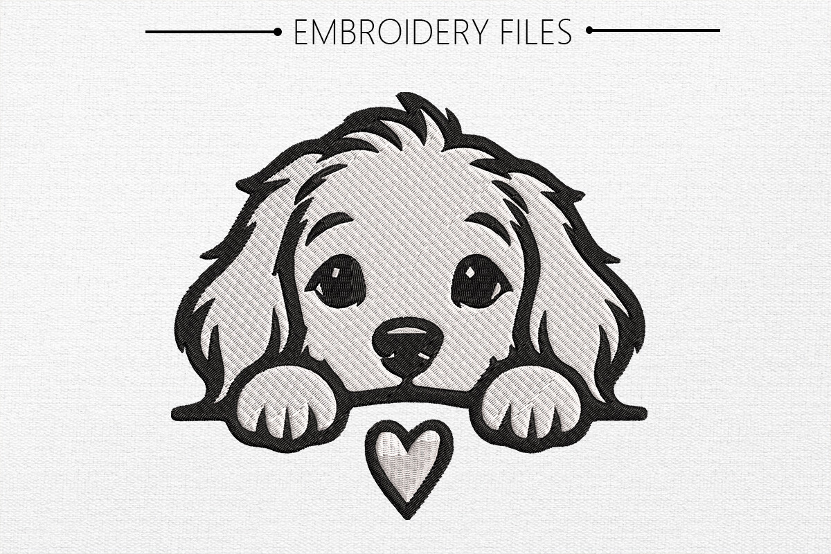 Cute Dog with Heart Embroidery Design