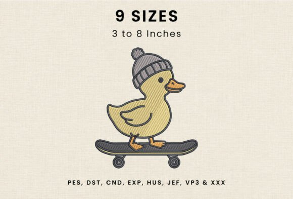 Cute Duck Skating Beanie Embroidery DST