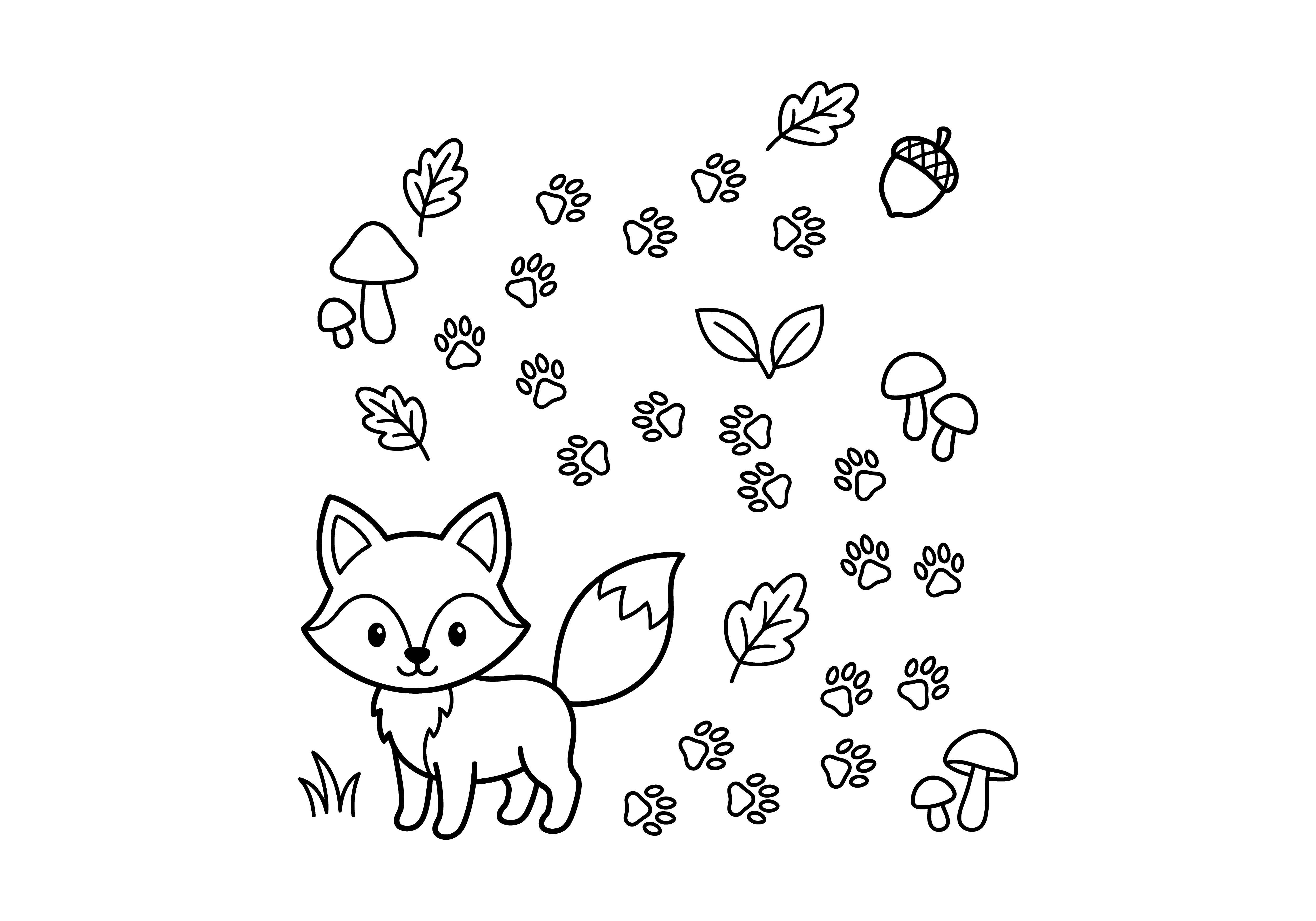 Cute Fox Paw Prints Coloring Page Art