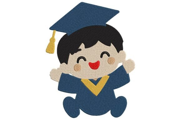 Cute Graduation Boy Applique Embroidery