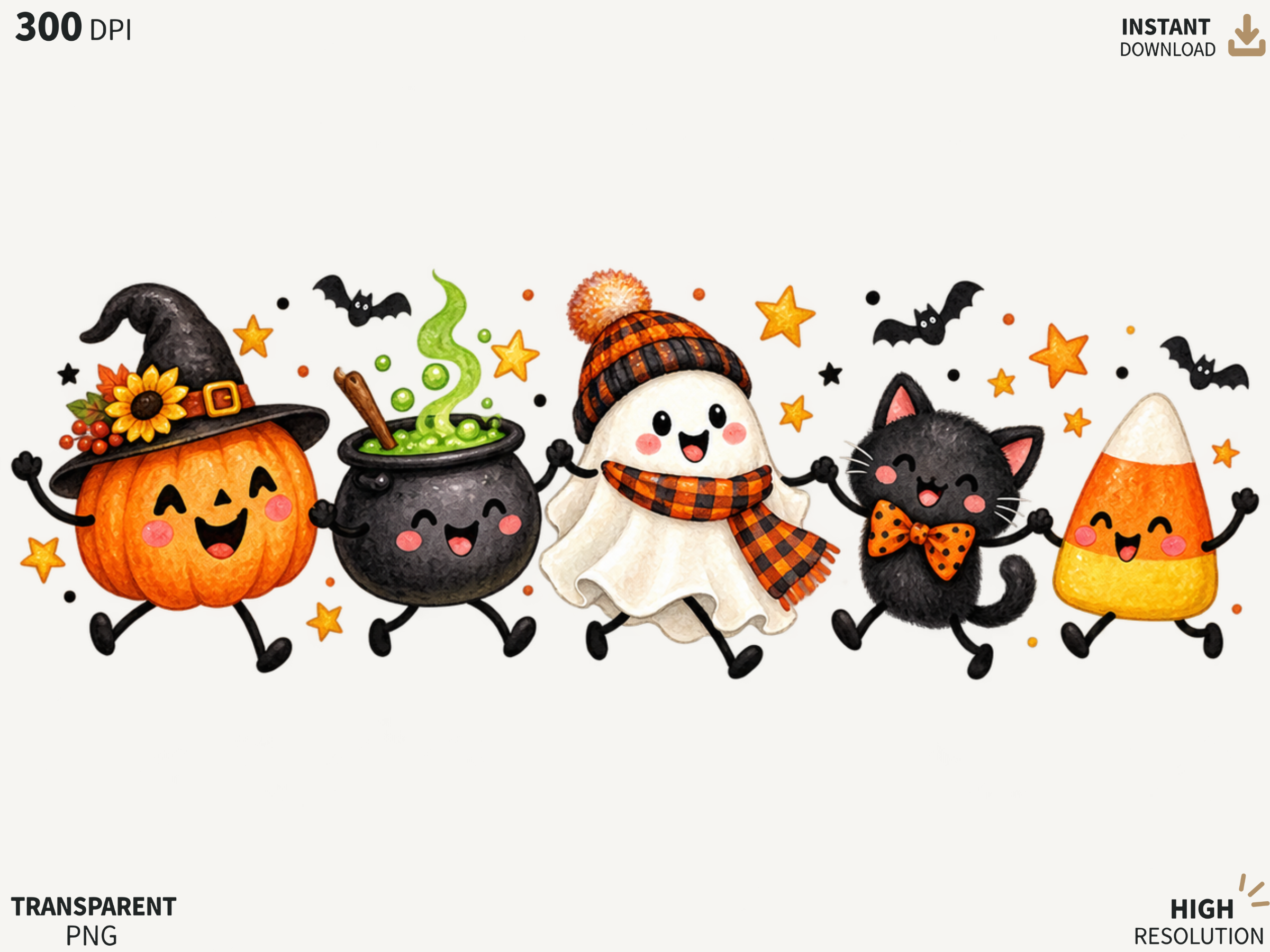 Cute Halloween Friends PNG, Spooky Chara
