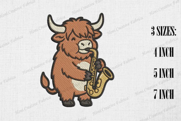 Cute Highland Cow Playing Saxophone