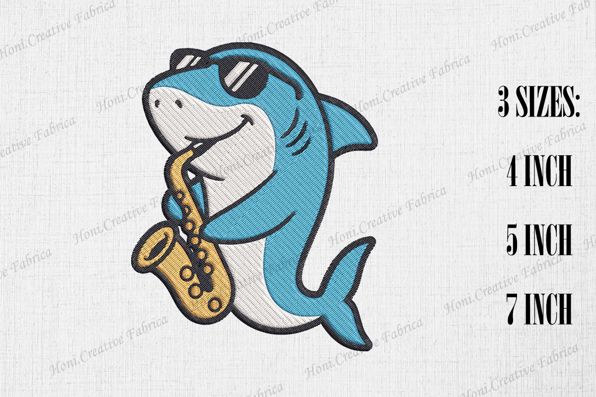 Cute Shark Playing Saxophone
