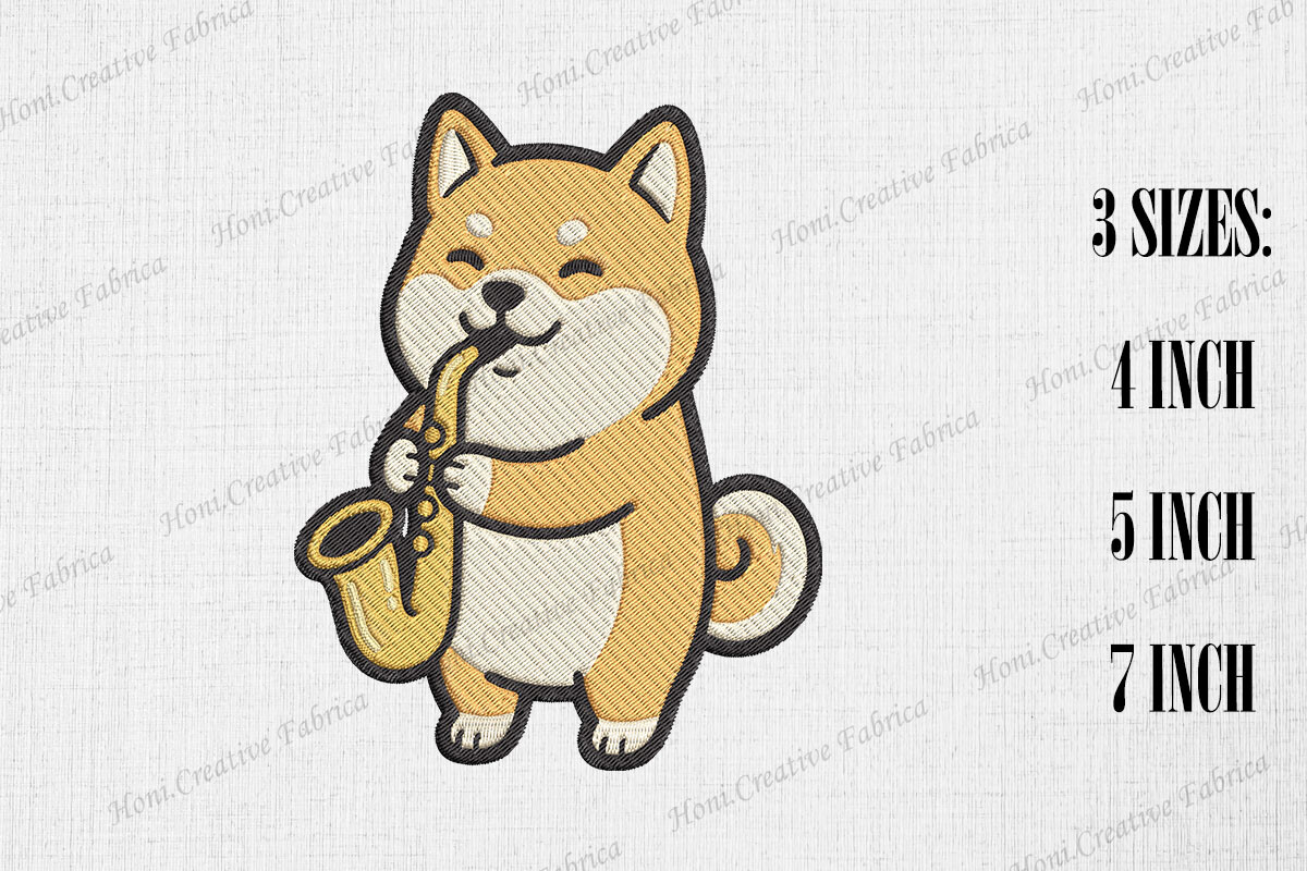 Cute Shiba Inu Playing Saxophone