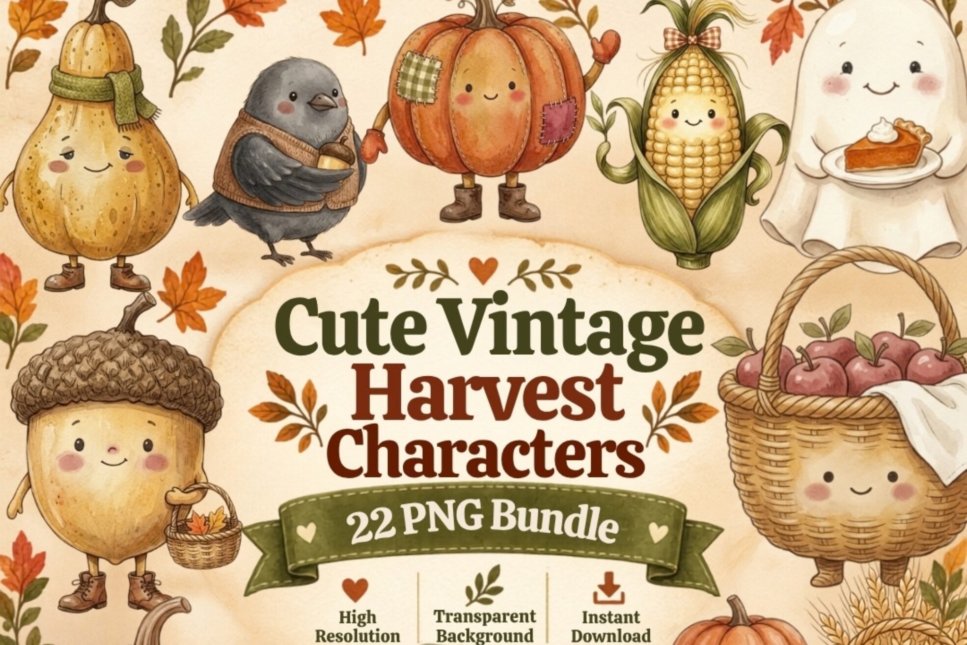 Cute Vintage Harvest Characters Clipart