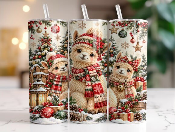 Cute Winter Alpaca Christmas Tumbler PNG