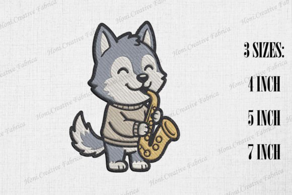 Cute Wolf Playing Saxophone