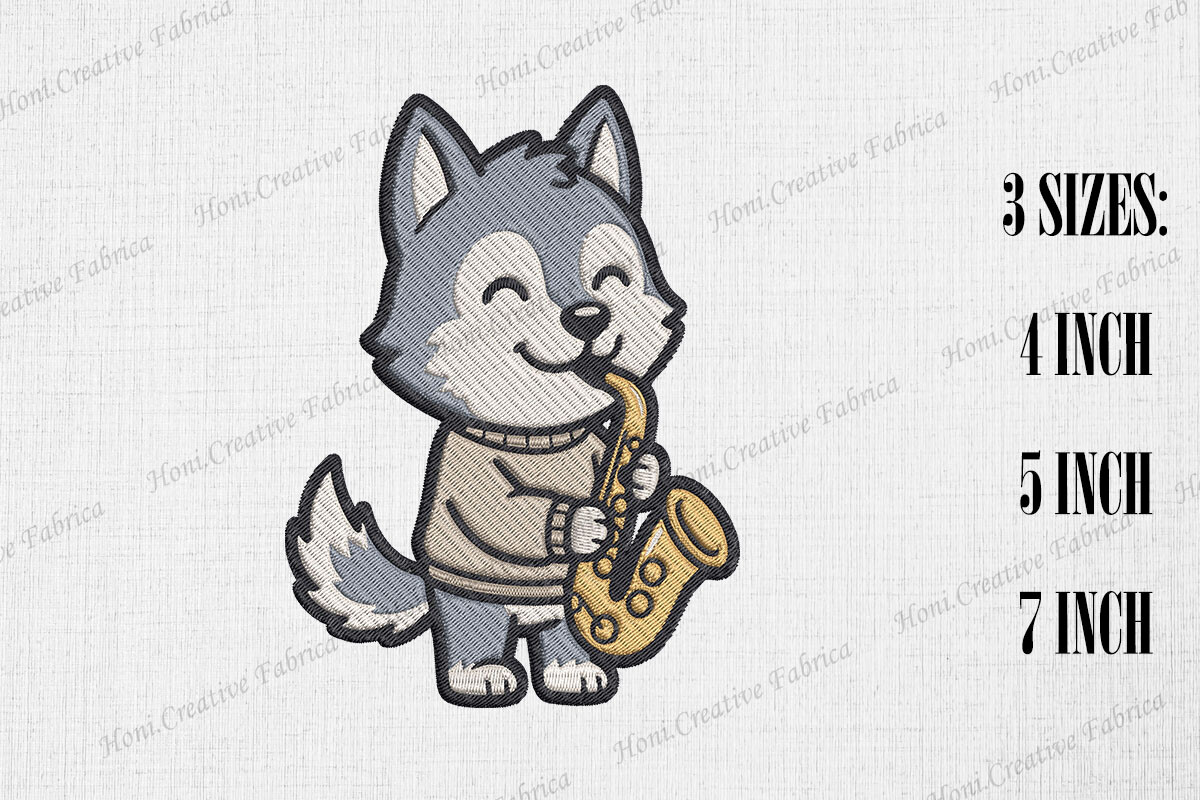 Cute Wolf Playing Saxophone