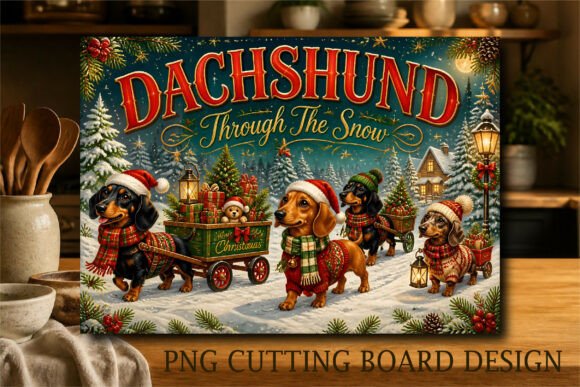 Dachshund Snow Christmas Cutting Board