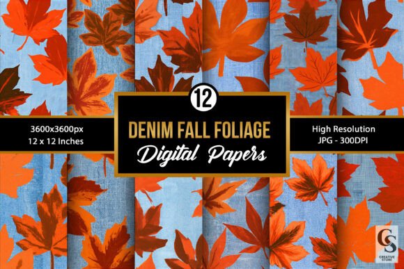 Denim Fall Foliage Seamless Patterns
