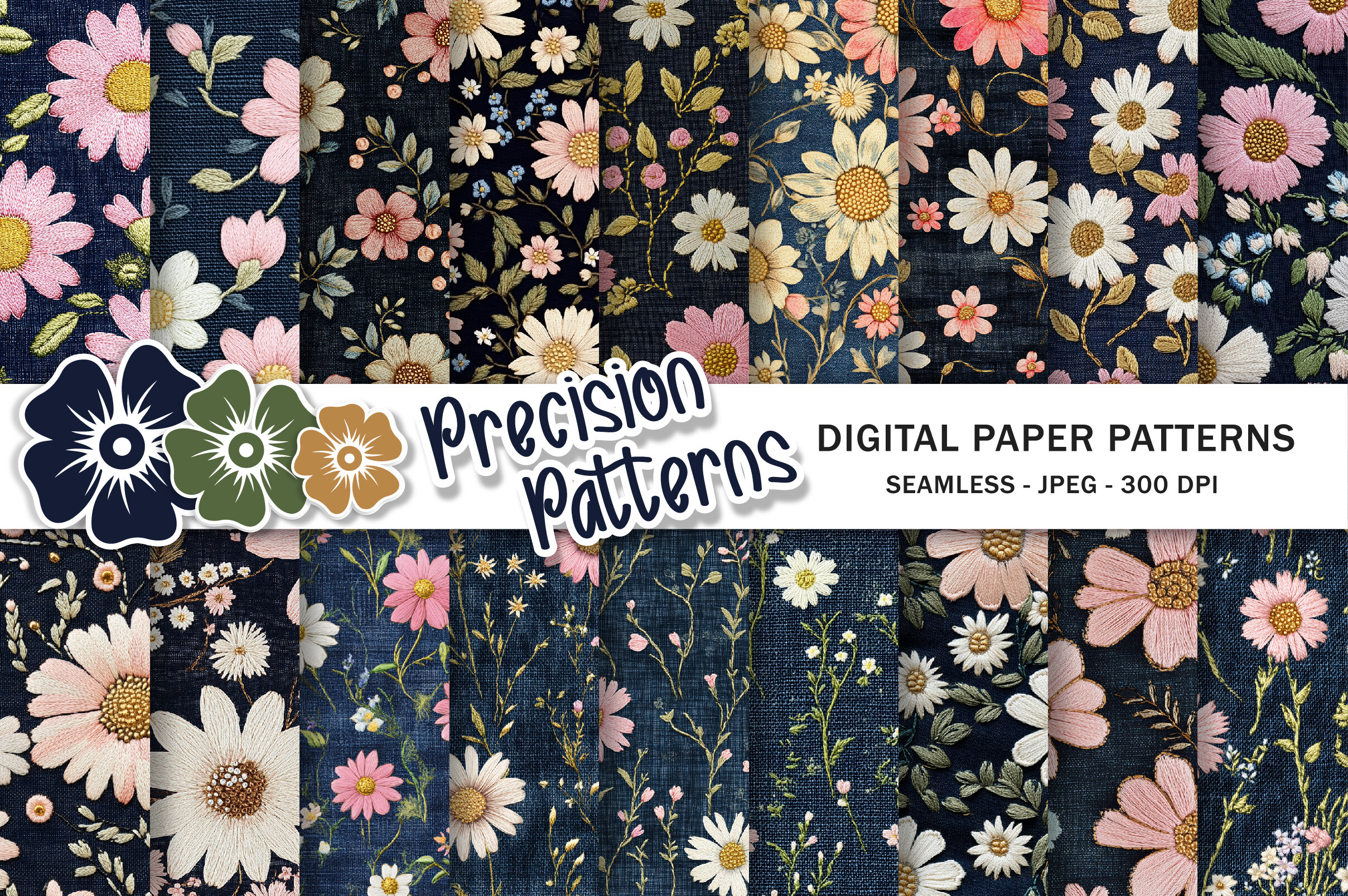 Denim Pink Daisy Floral Paper